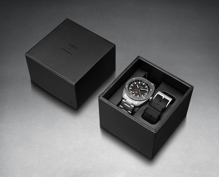 The James Brand × Timex Automatic GMT - Stainless + Forged Carbon