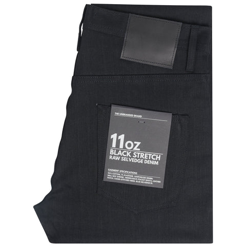 Unbranded Relaxed Tapered Fit 11oz Solid Black Stretch Selvedge Denim