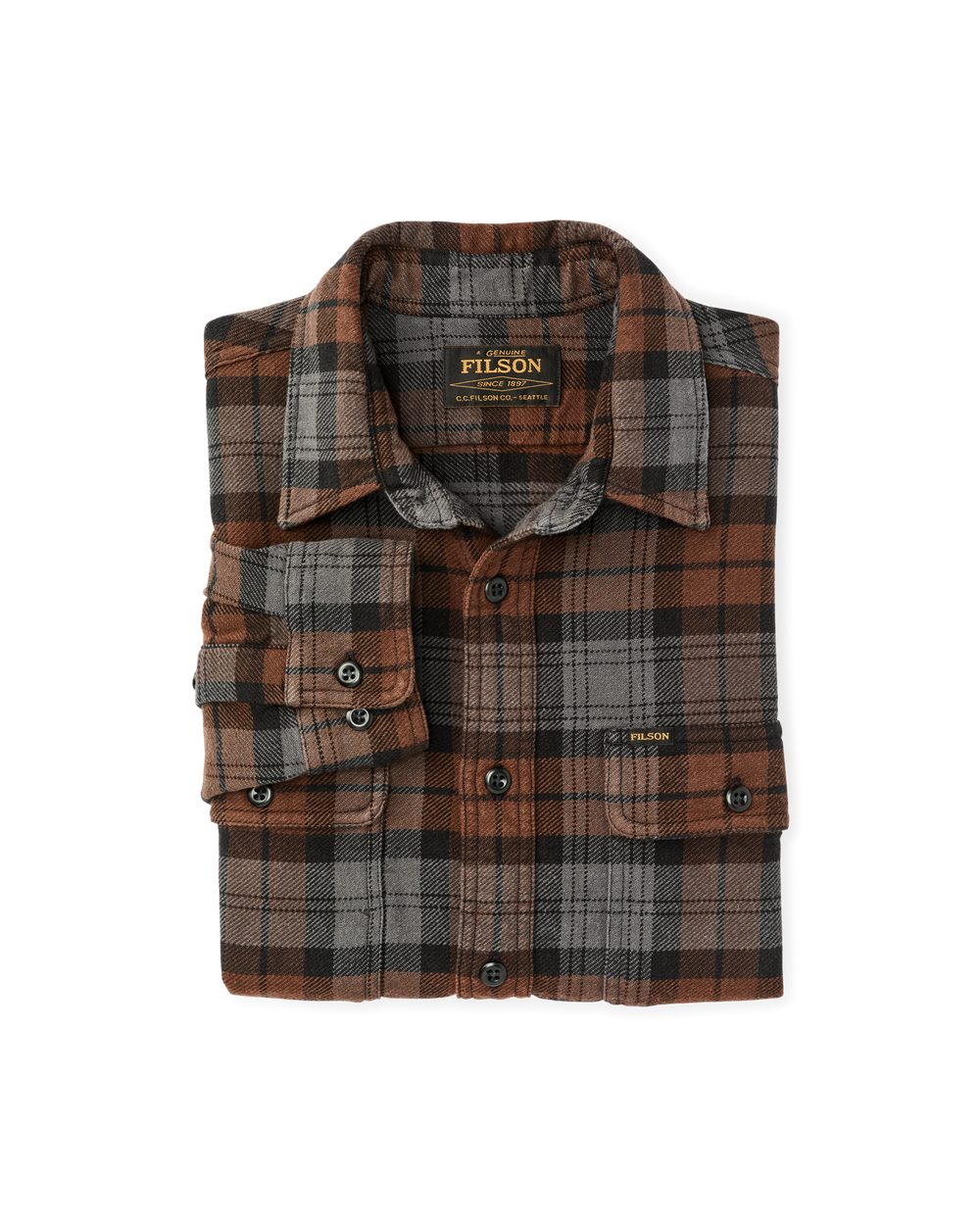 Filson - Vintage Flannel Work Shirt in Brown/Charcoal Plaid
