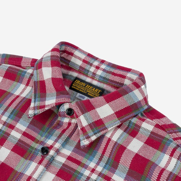 Iron Heart Ultra Heavy Flannel Crazy Check Work Shirt - Red