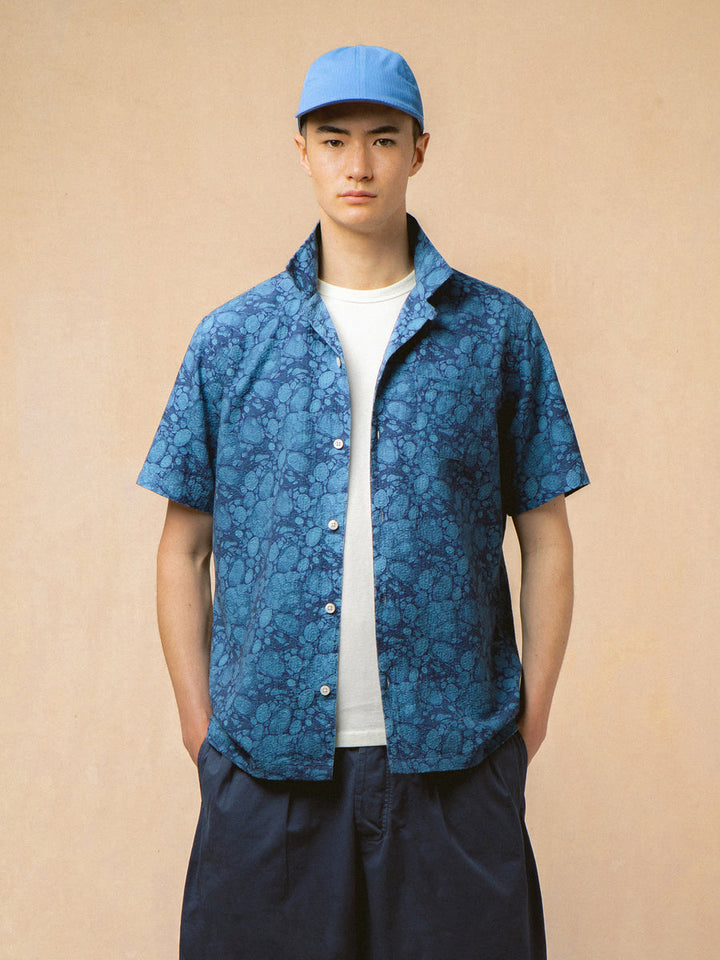 Kestin - Crammond Shirt in Blue Marble Textured Cotton