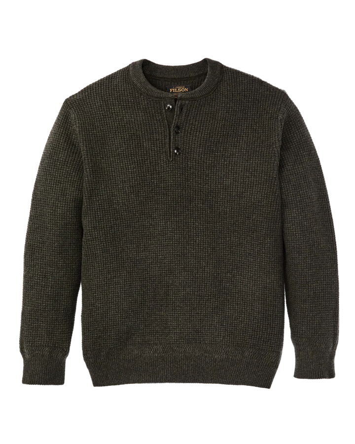 Filson Waffle Knit Merino Wool Henley - Olive Brown Heather
