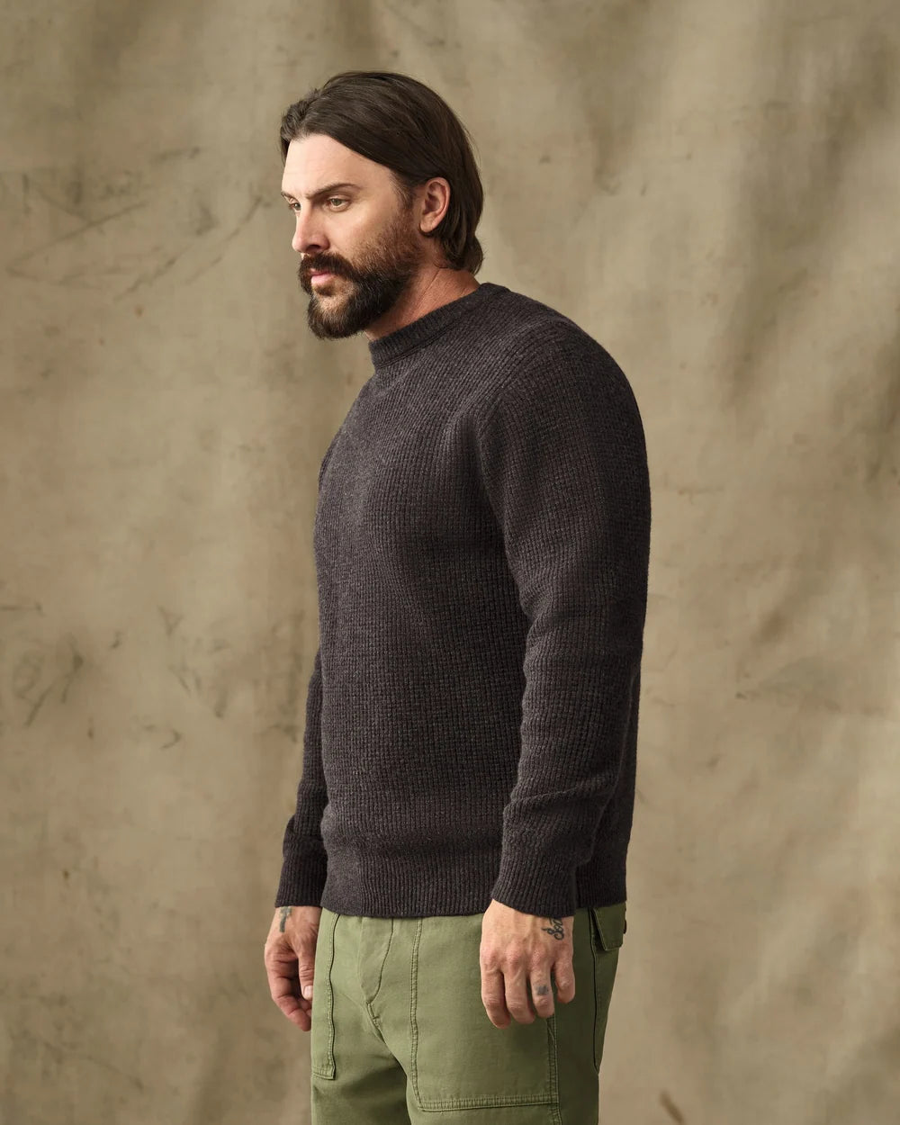 Filson Waffle Knit Merino Wool Sweater - Dark Brown Heather