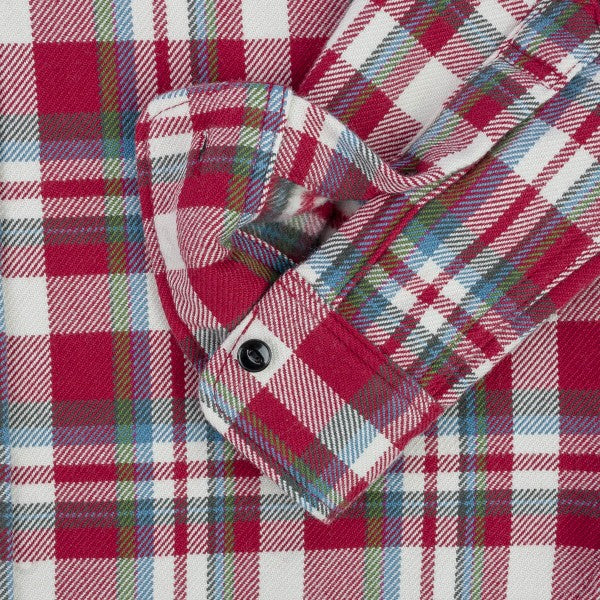 Iron Heart Ultra Heavy Flannel Crazy Check Work Shirt - Red