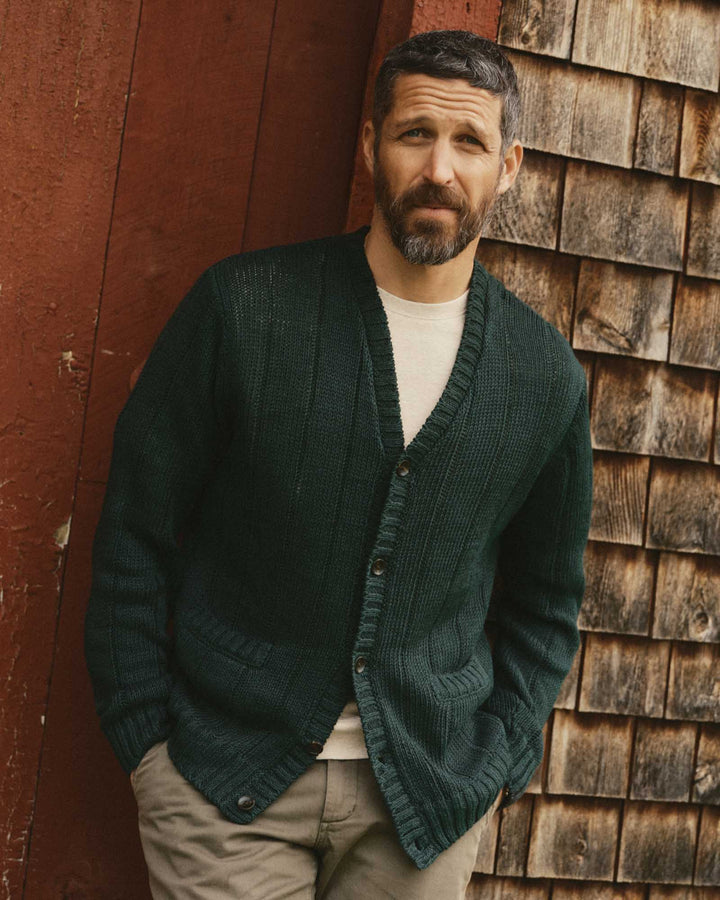 Taylor Stitch Trench Cardigan - Dark Forest Rib Linen