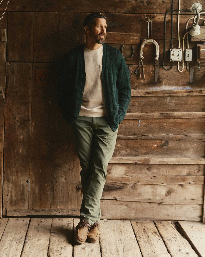 Taylor Stitch Trench Cardigan - Dark Forest Rib Linen