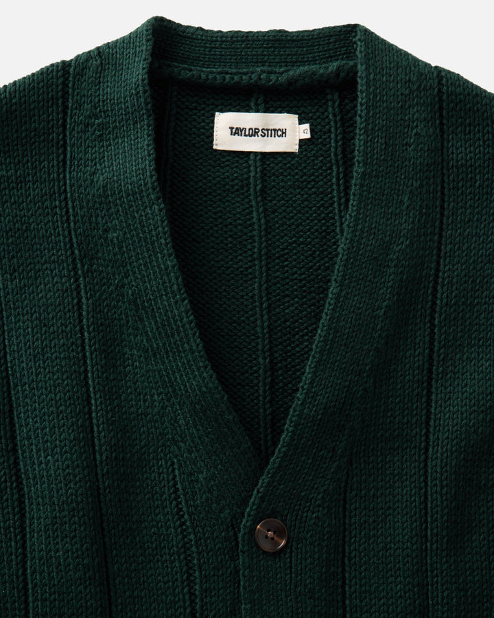 Taylor Stitch Trench Cardigan - Dark Forest Rib Linen