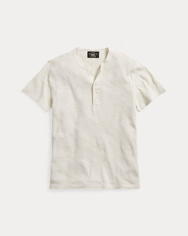 RRL Waffle-Knit Short-Sleeve Henley Shirt White