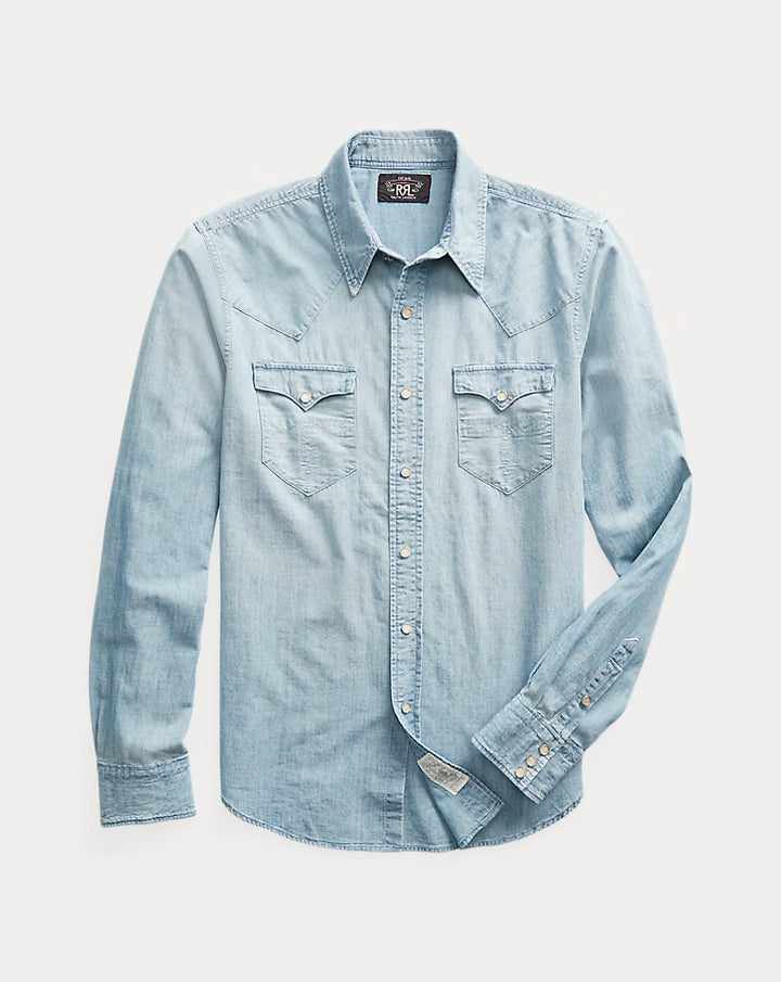 RRL Slim Fit Chambray Western Shirt - Davey Wash