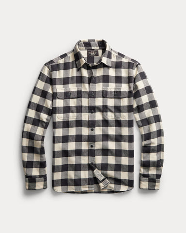 RRL Buffalo Check Twill Workshirt -  Black/Cream