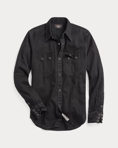 RRL Slim Fit Denim Western Shirt - Black