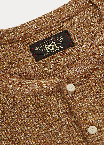 RRL Waffle-Knit Henley Shirt - Brown Heather