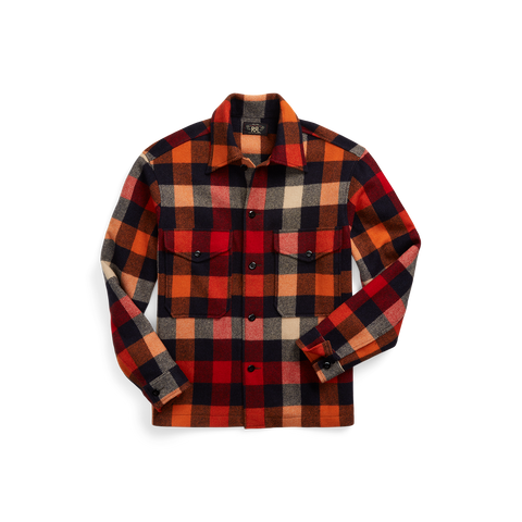 RRL Long-sleeve Wool Blend Shirt Jacket - Orange/Multi