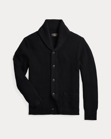 RRL Textured Cashmere Shawl-Collar Cardigan - Black