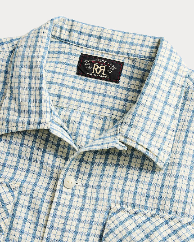 RRL Checked Cotton-Linen Camp Shirt - Indigo/Creme