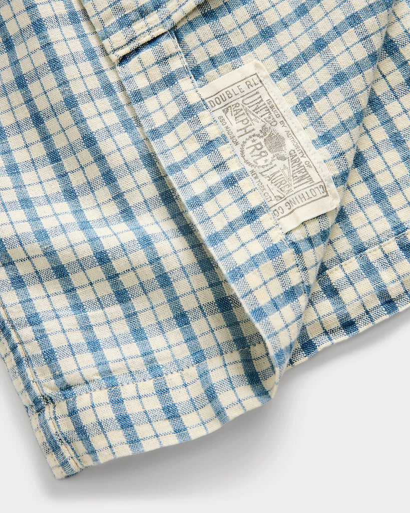 RRL Checked Cotton-Linen Camp Shirt - Indigo/Creme