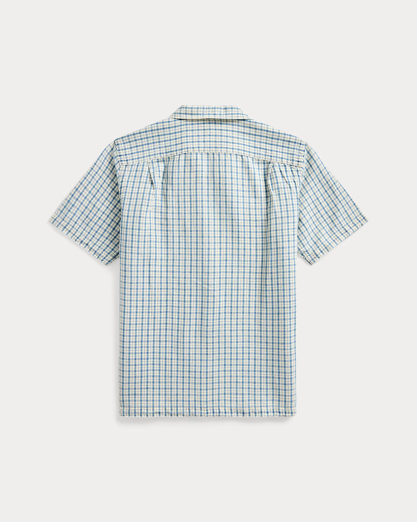 RRL Checked Cotton-Linen Camp Shirt - Indigo/Creme