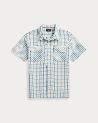 RRL Checked Cotton-Linen Camp Shirt - Indigo/Creme