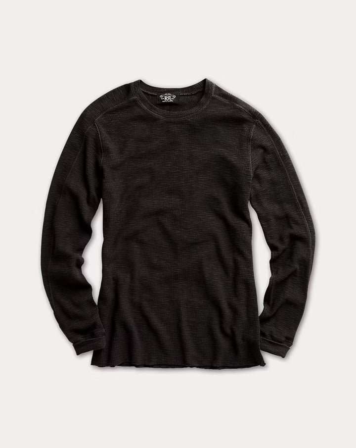 RRL Long-sleeve Textured Cotton Waffle Knit Henley - Faded Black