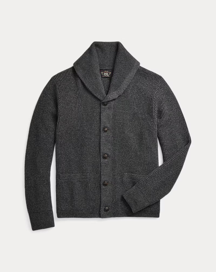 RRL Waffle-Knit Cashmere Cardigan - Dark Grey Heather