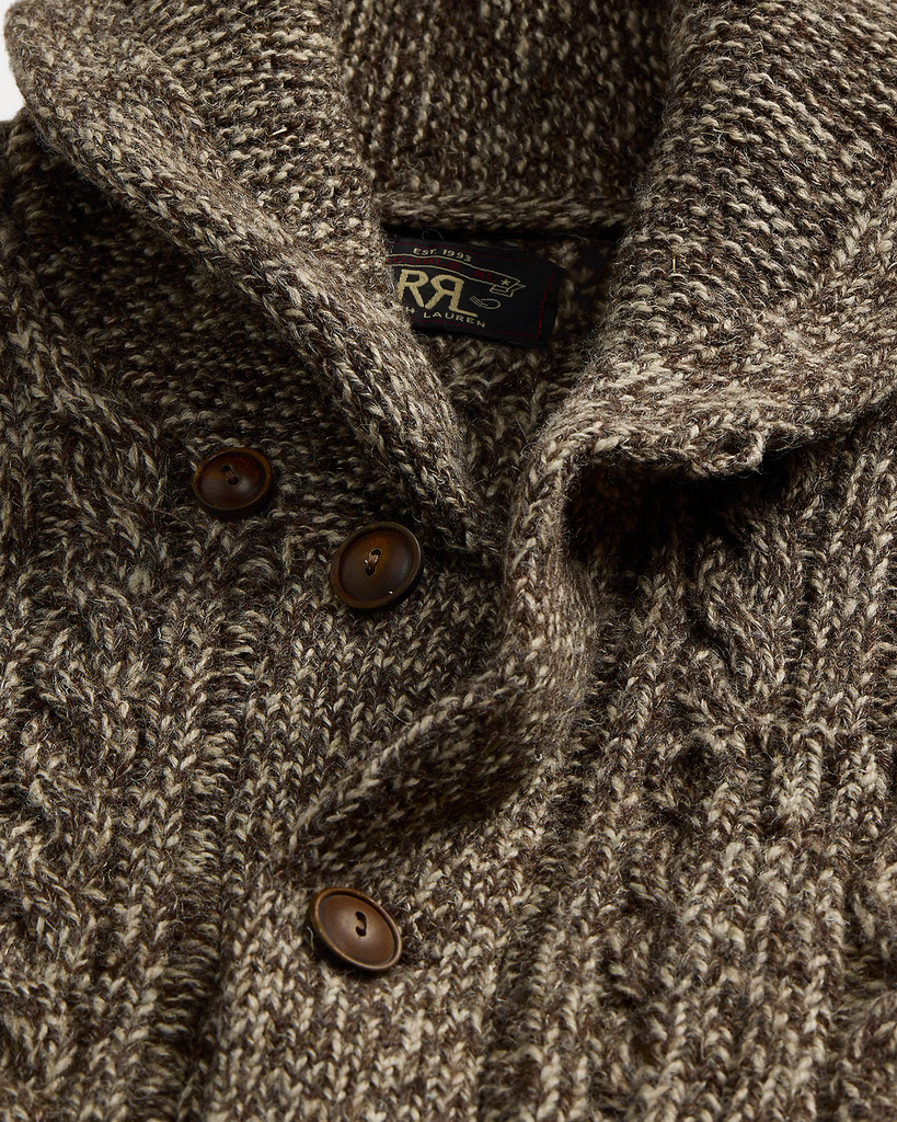 RRL Marled Aran-Knit Shawl Cardigan - Brown/Cream Marl