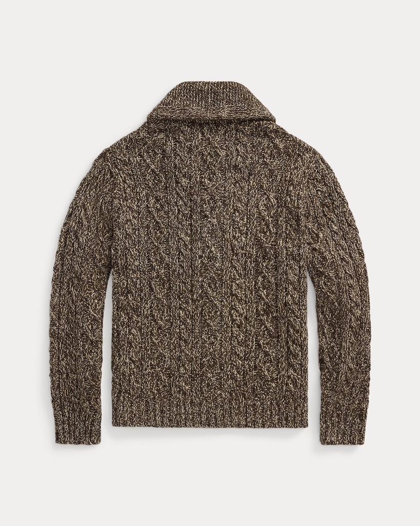 RRL Marled Aran-Knit Shawl Cardigan - Brown/Cream Marl