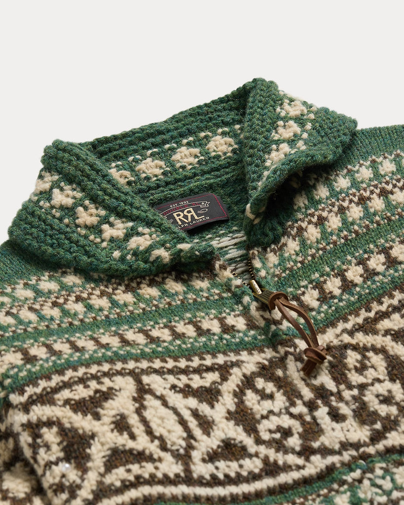 RRL Wool Full-Zip Cardigan - Green Multi