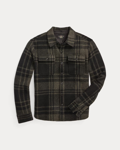 RRL Plaid Wool Jacquard Workshirt Sweater - Black/Grey Multi