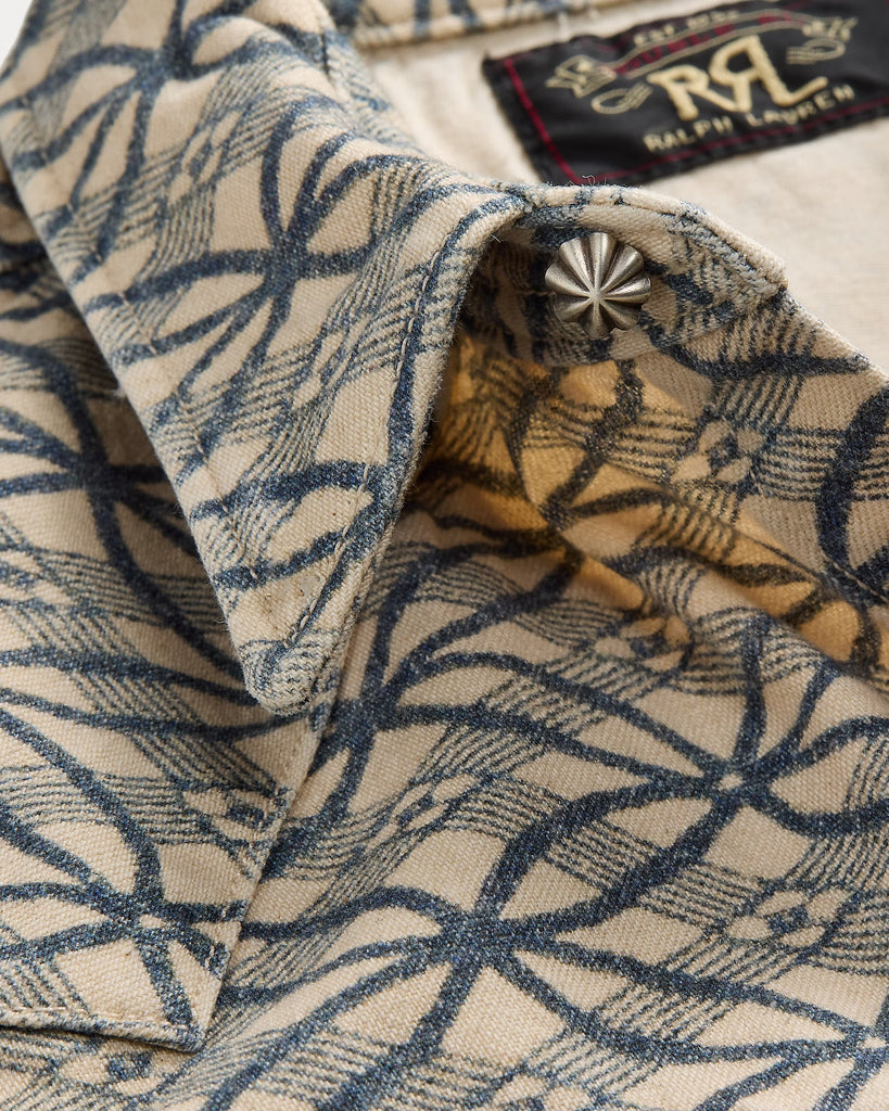 RRL Slim Indigo-Print Denim Western Shirt - Cream/Indigo