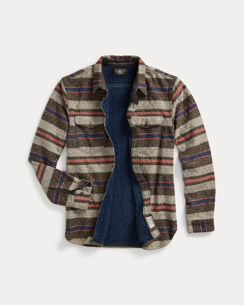 RRL Striped Double Cloth Workshirt - Brown Multi