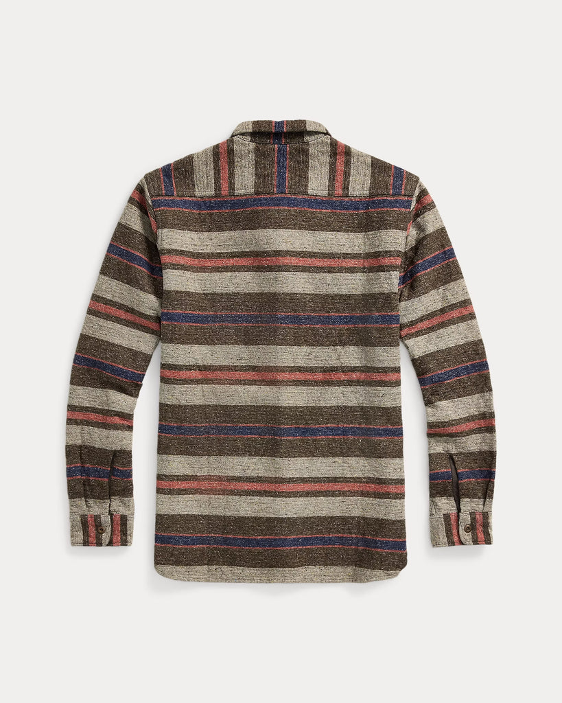 RRL Striped Double Cloth Workshirt - Brown Multi