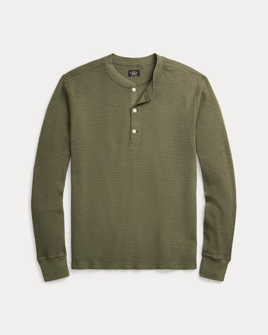 RRL Garment-Dyed Waffle-Knit Henley Shirt - Olive