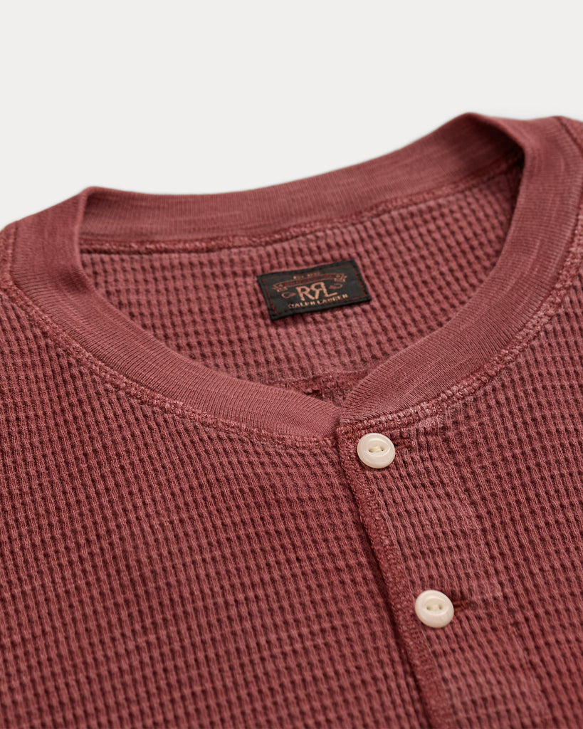 Garment-Dyed Waffle-Knit Henley Shirt Wine