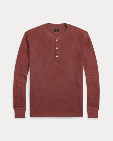 Garment-Dyed Waffle-Knit Henley Shirt Wine