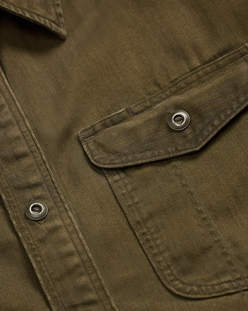 RRL Garment-Dyed Herringbone Twill Workshirt - Dark Olive