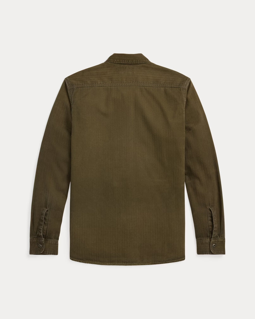 RRL Garment-Dyed Herringbone Twill Workshirt - Dark Olive