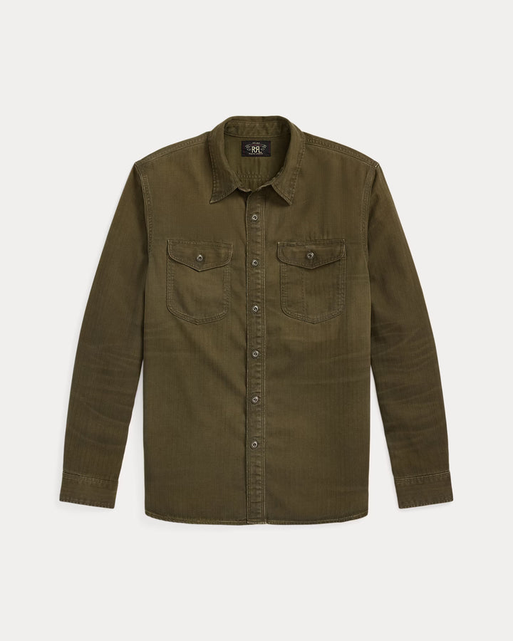RRL Garment-Dyed Herringbone Twill Workshirt - Dark Olive