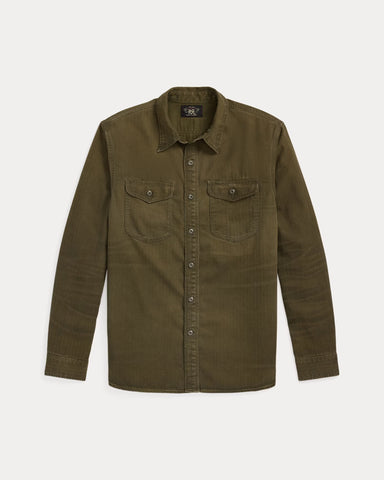 RRL Garment-Dyed Herringbone Twill Workshirt - Dark Olive