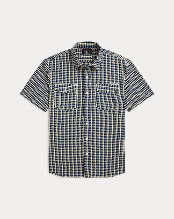 RRL - Indigo Checked Seersucker Workshirt