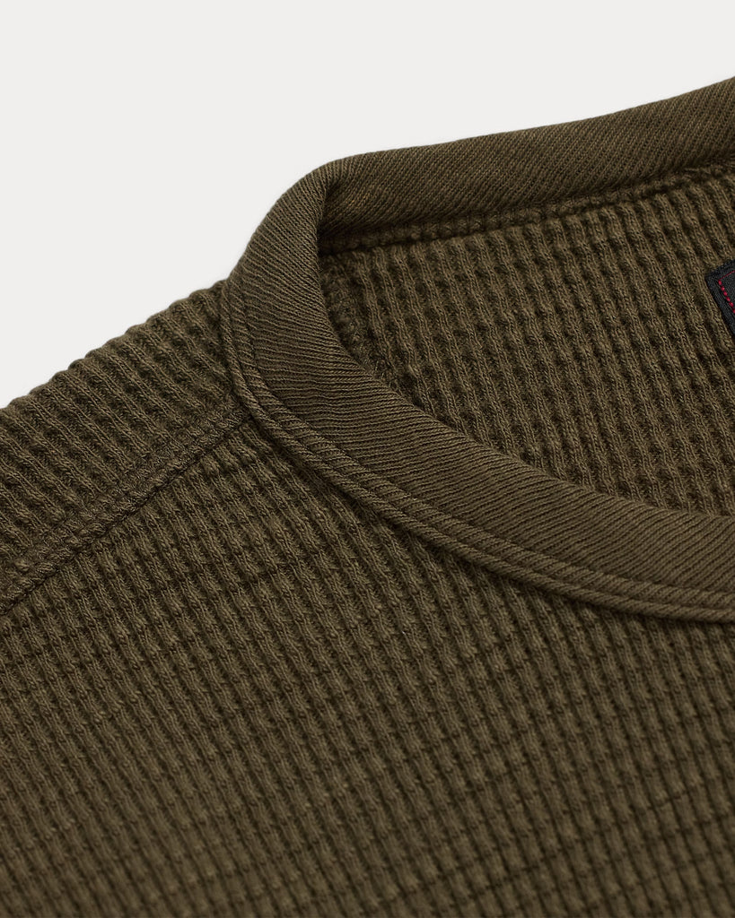 RRL Garment-Dyed Waffle-Knit Crewneck - Olive Brown