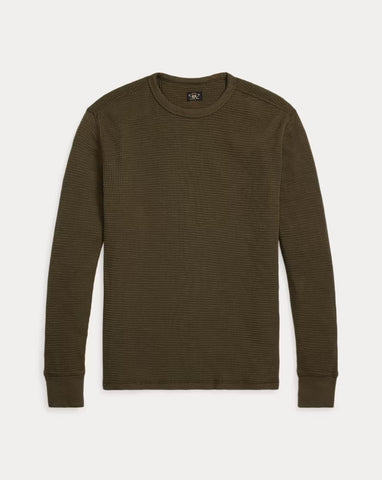 RRL Garment-Dyed Waffle-Knit Crewneck - Olive Brown