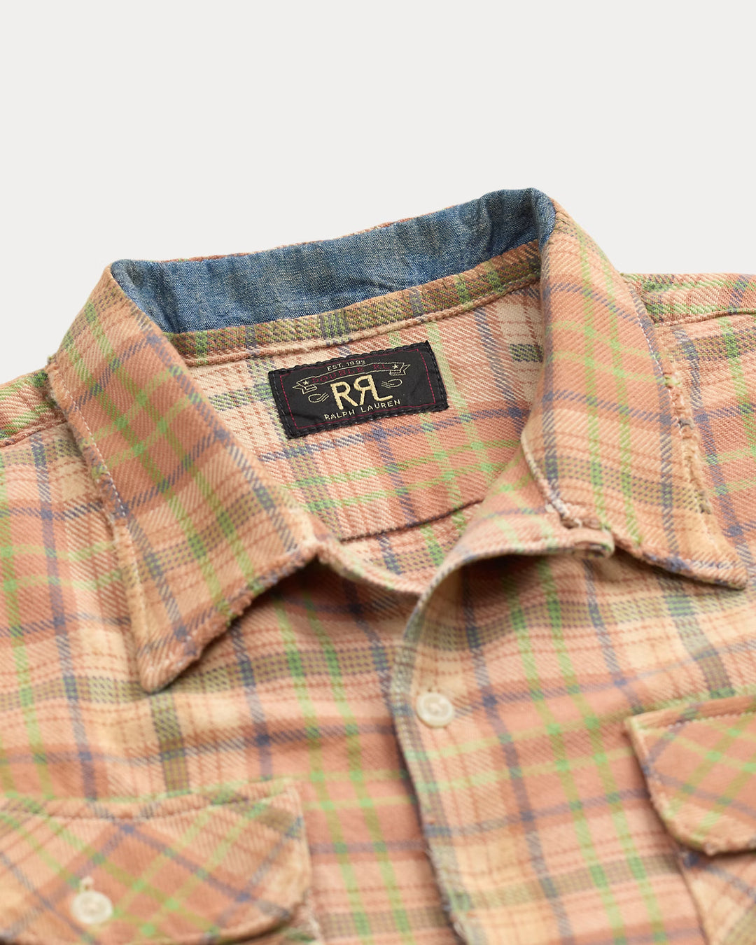 RRL Repaired Plaid Twill Camp Shirt - Orange Multi