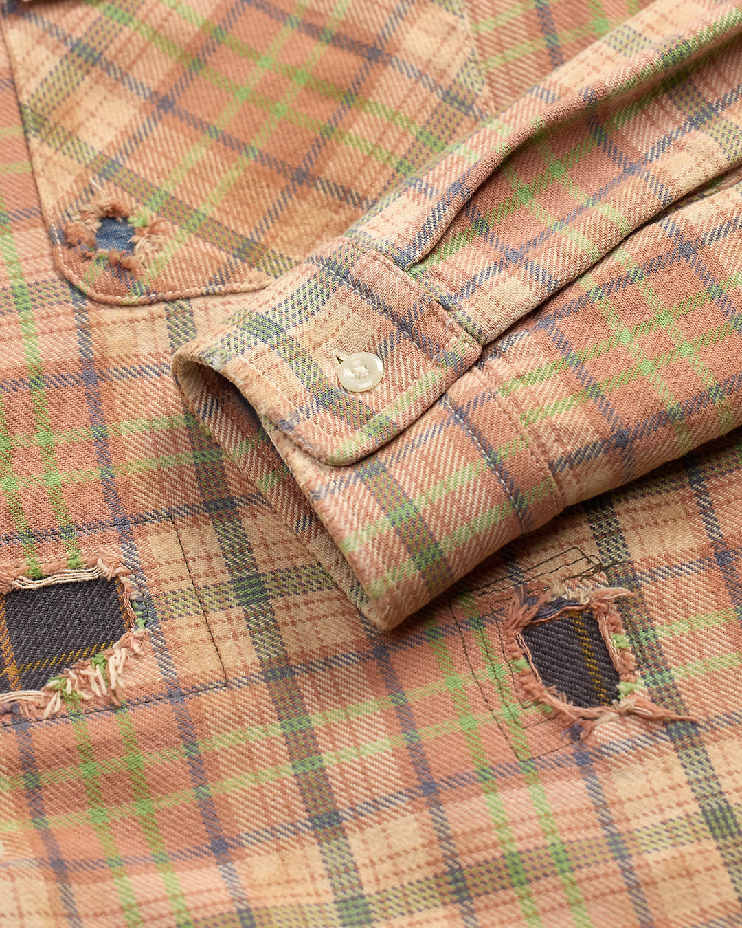 RRL Repaired Plaid Twill Camp Shirt - Orange Multi