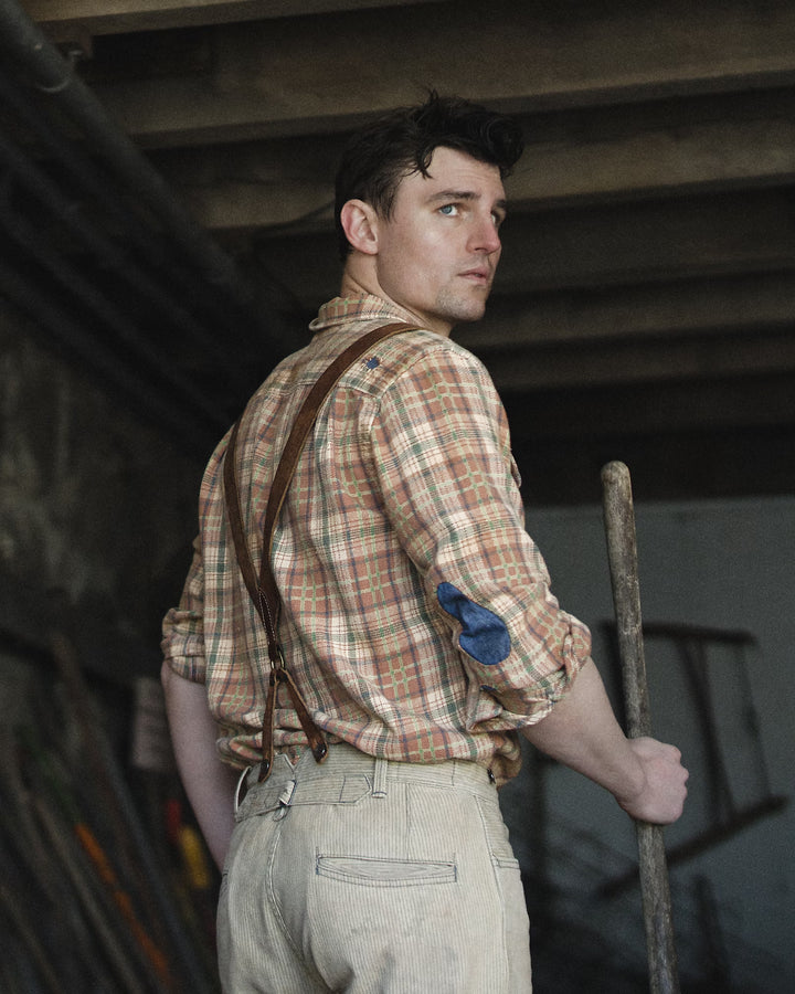RRL Repaired Plaid Twill Camp Shirt - Orange Multi