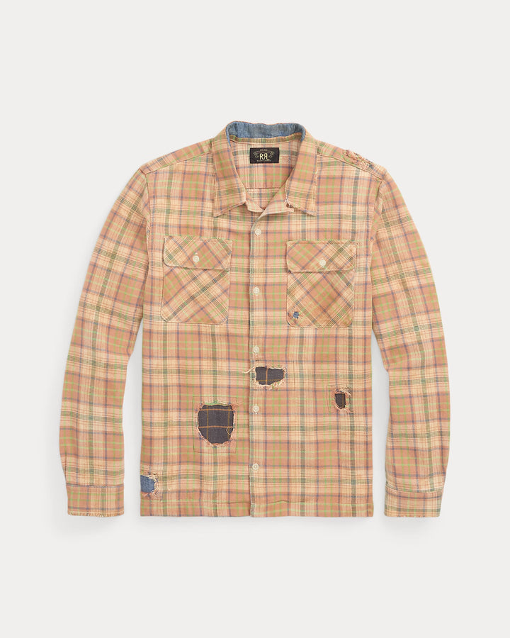 RRL Repaired Plaid Twill Camp Shirt - Orange Multi