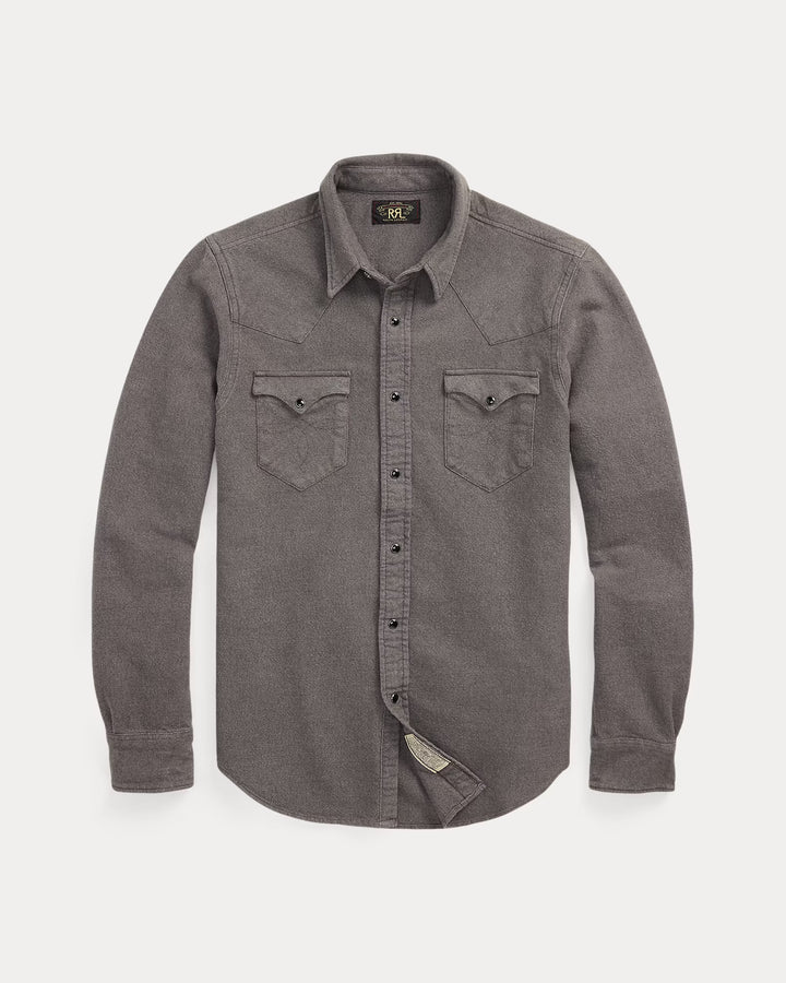 RRL Slim Fit Chamois Western Shirt - Heather Gray