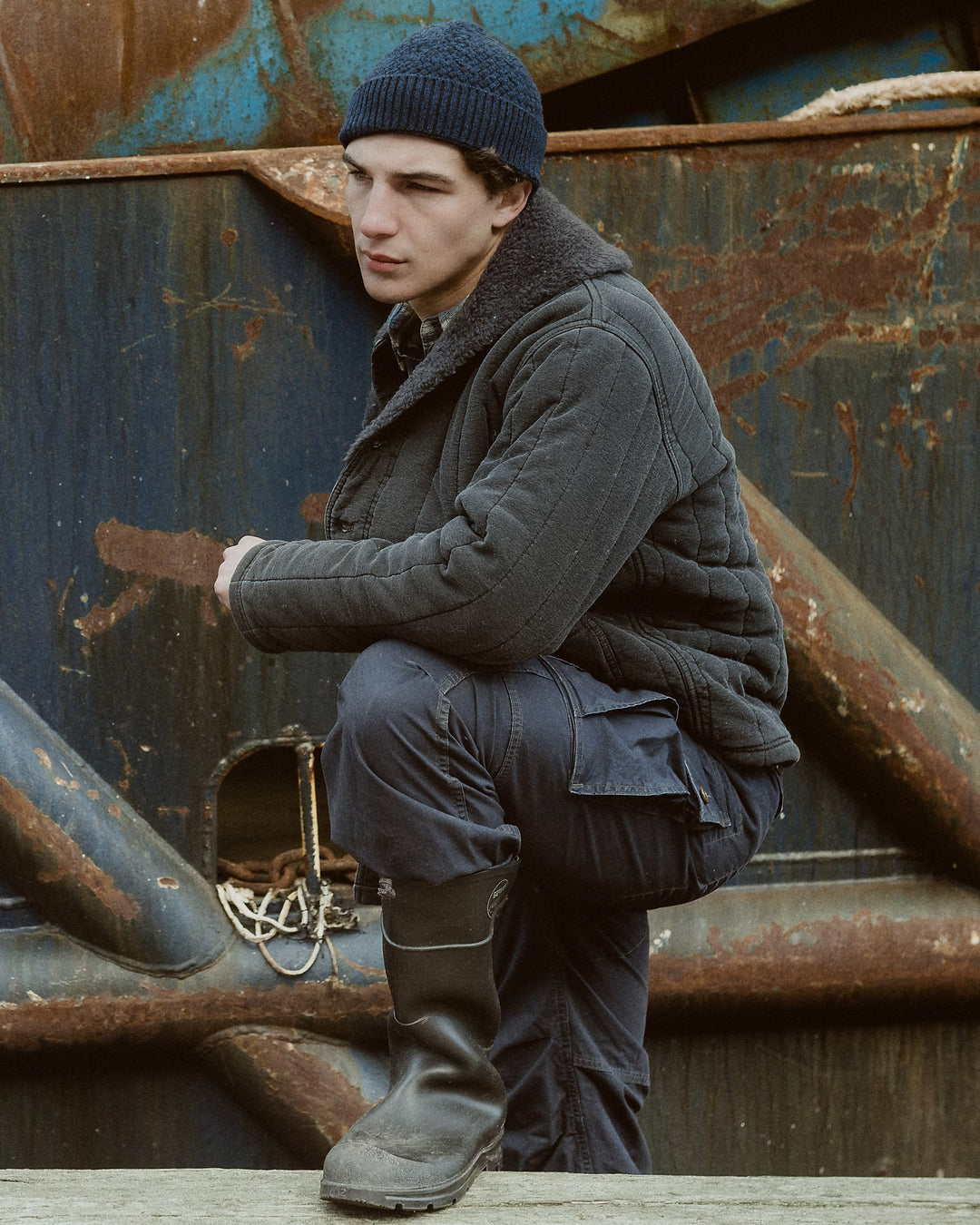 RRL Fleece-Collar Quilted Jersey Jacket - Faded Black