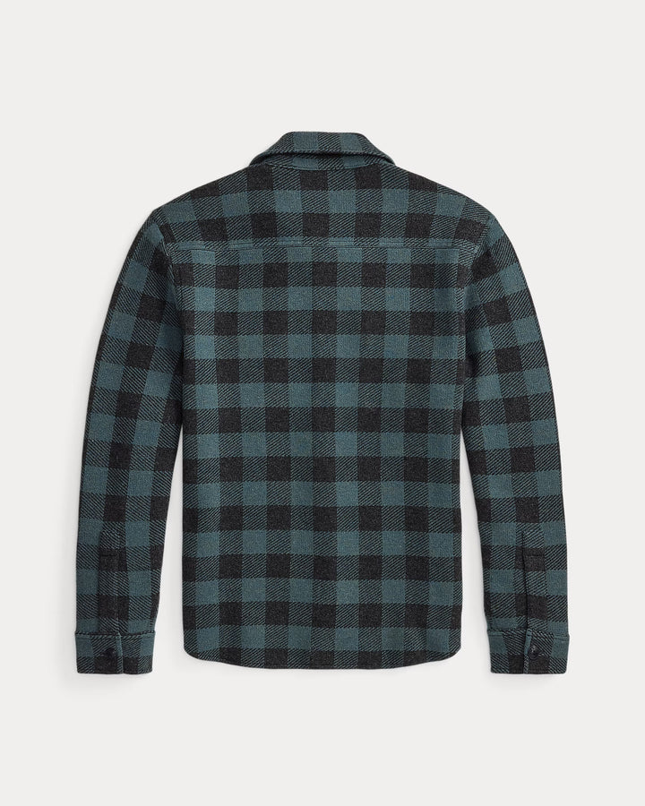RRL Plaid Wool-Cashmere Workshirt Sweater -  Blue/Black Heather