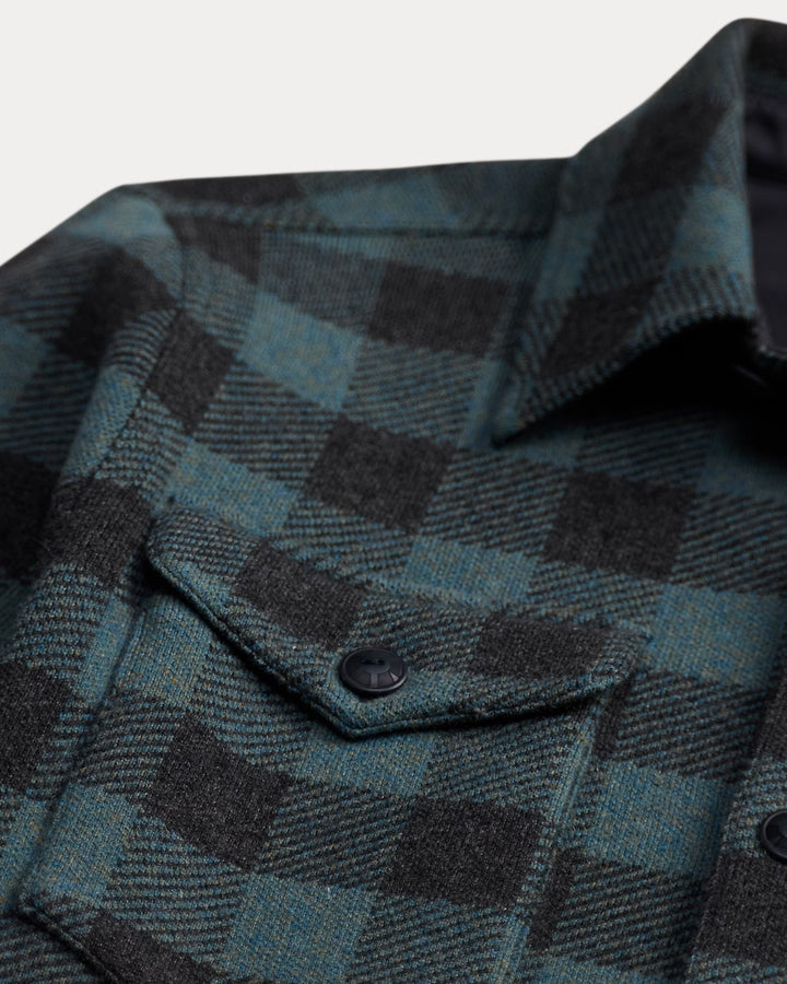 RRL Plaid Wool-Cashmere Workshirt Sweater -  Blue/Black Heather