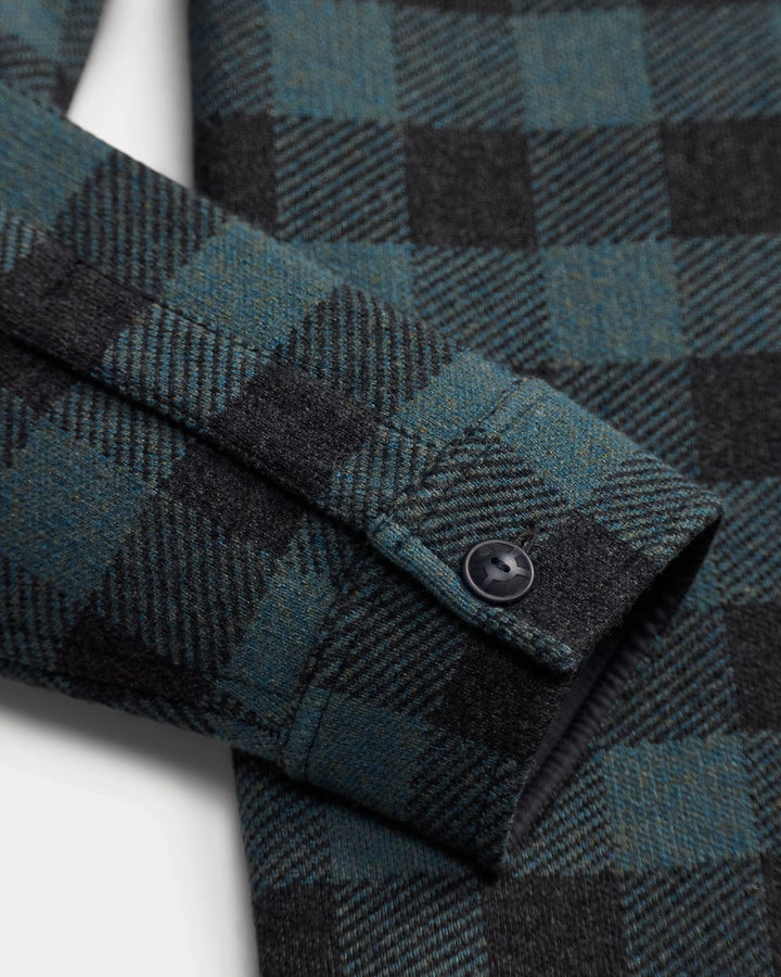 RRL Plaid Wool-Cashmere Workshirt Sweater -  Blue/Black Heather